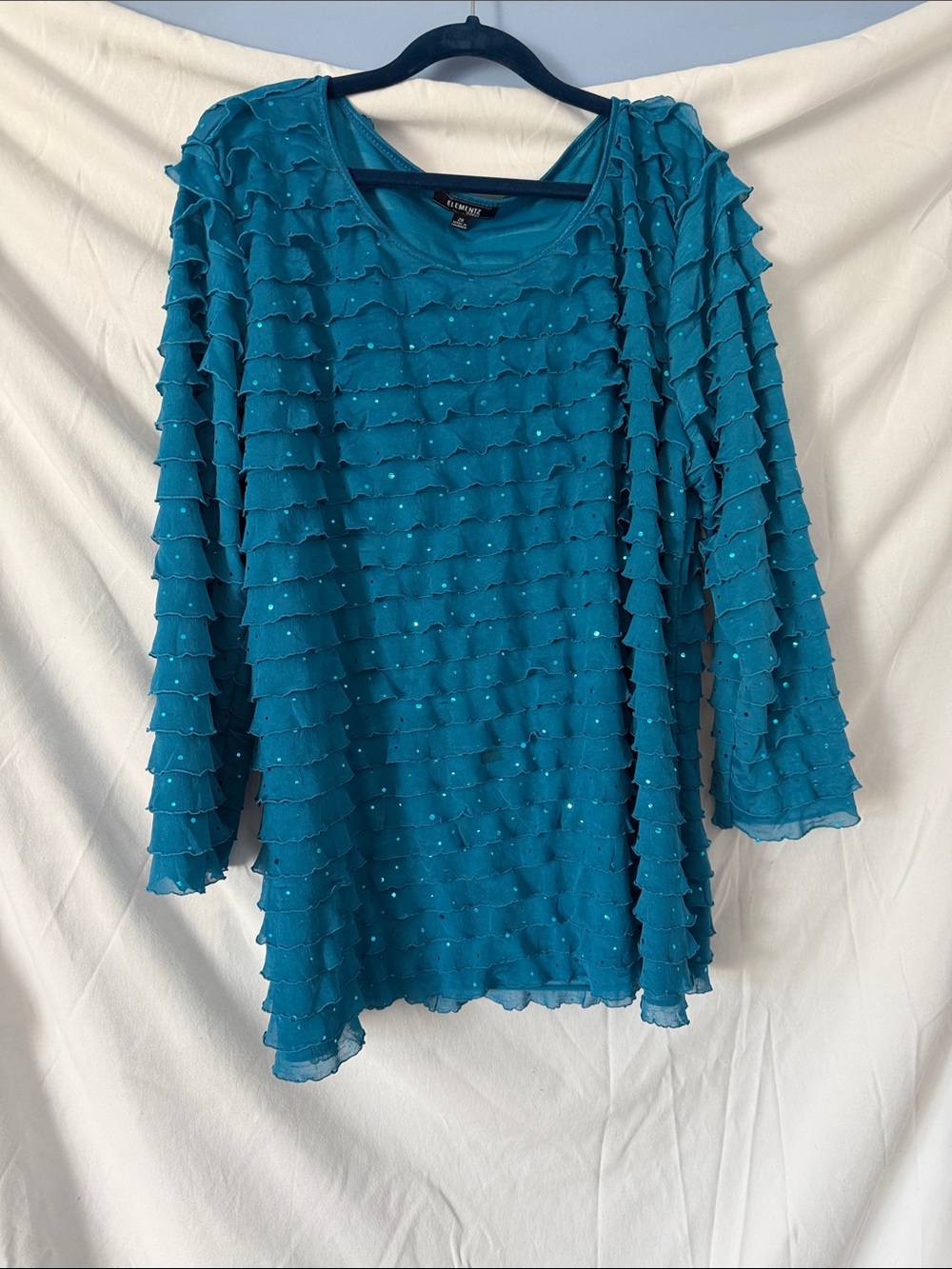 Alfani Blue Teal Chiffon Ruffle Top